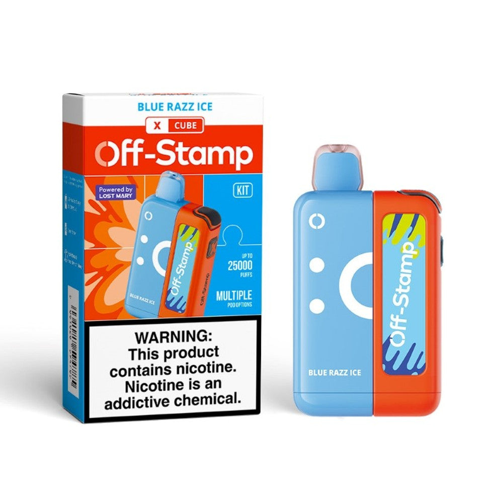 Off-Stamp X Cube 25K 5Ct Blue Razz Ice with packaging