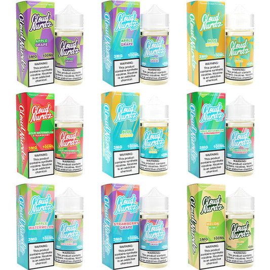Cloud Nurdz Series E-Liquid 100mL Group Photo with Packaging