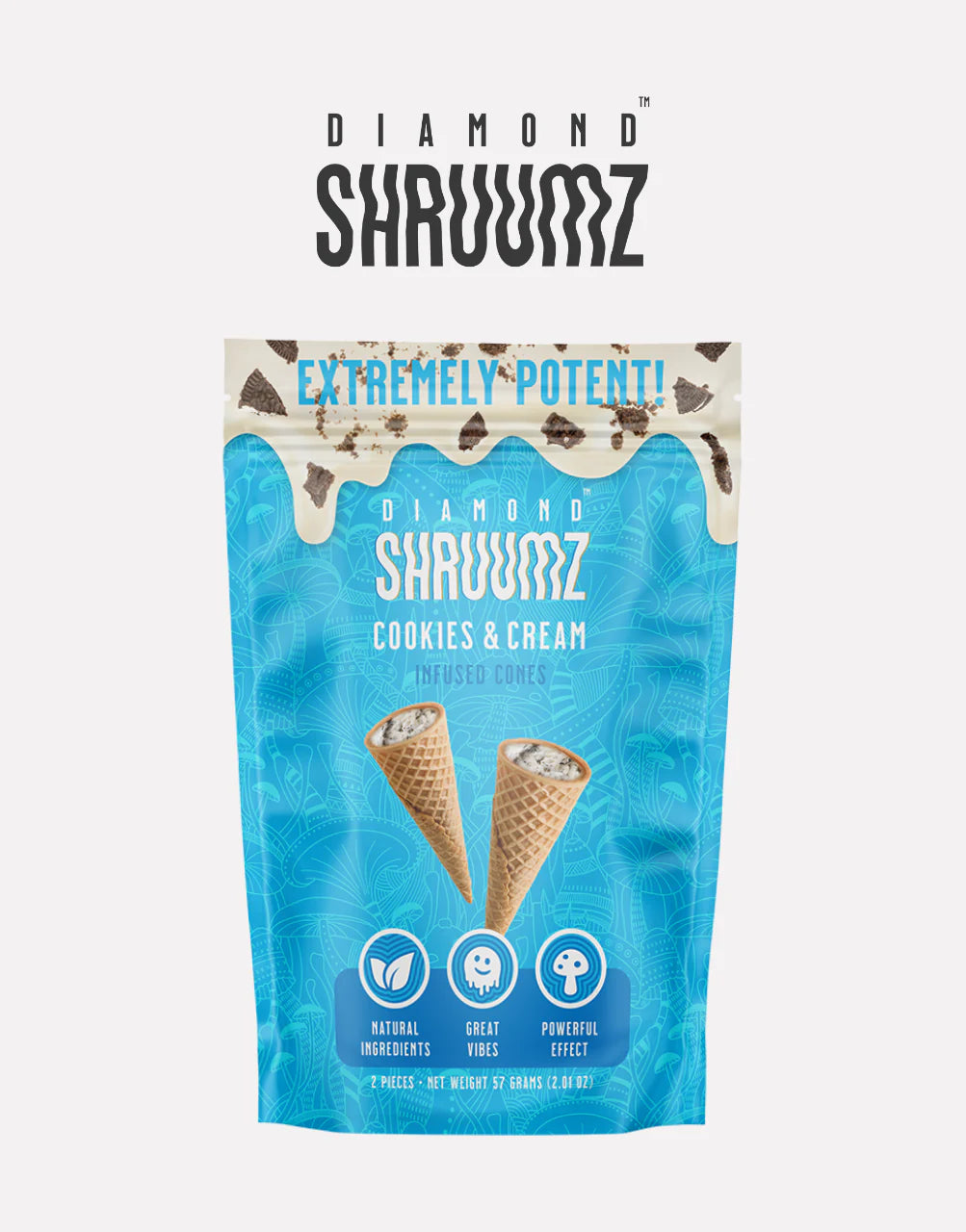 Diamond Shruums Infused Cones | 2CT/5PK | Cookies and Cream with Packaging