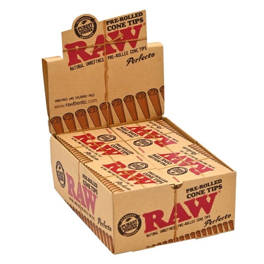 RAW Perfecto Pre-Rolled Cone Tips 20pk with packaging