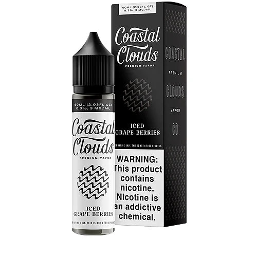 Coastal Clouds E-Liquid | 60mL | Grape Berries Iced with packaging