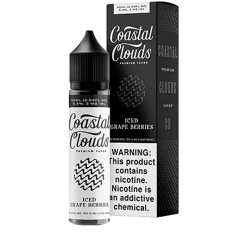 Coastal Clouds E-Liquid | 60mL | Grape Berries Iced with packaging