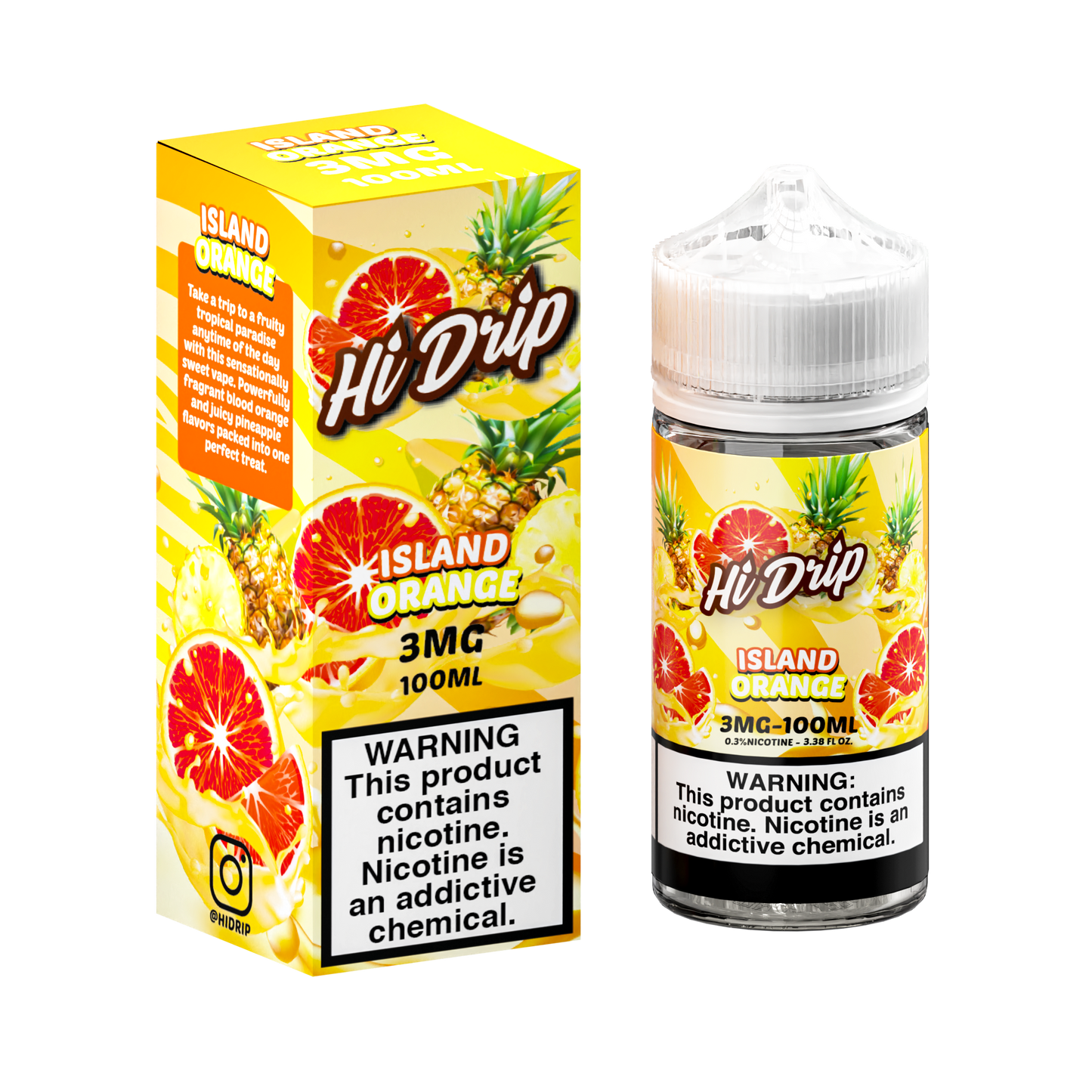 Hi-Drip Series E-Liquid | 100mL | 3mg | Freebase | Island Orange with packaging