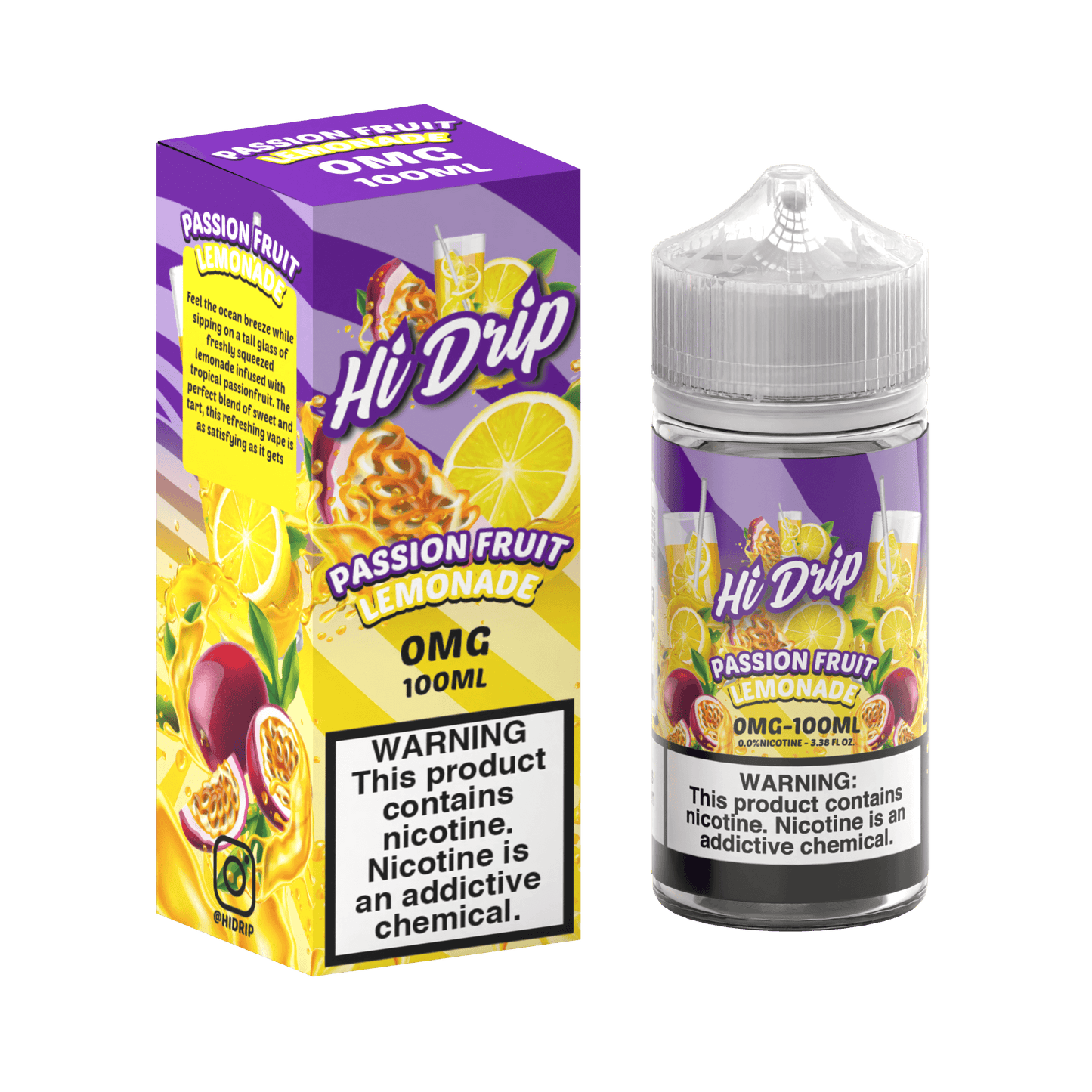 Hi-Drip Series E-Liquid | 100mL | 0mg | Freebase | Passion Fruit Lemonade with packaging