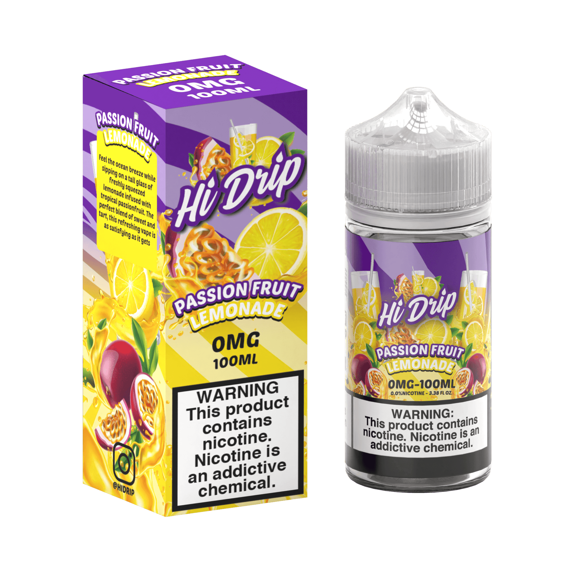 Hi-Drip Series E-Liquid | 100mL | 0mg | Freebase | Passion Fruit Lemonade with packaging