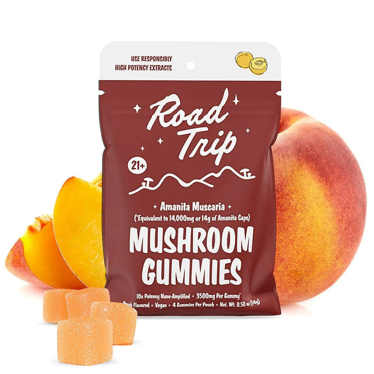 Road Trip Amanita Muscaria Mushroom Gummies | Peach Packaging