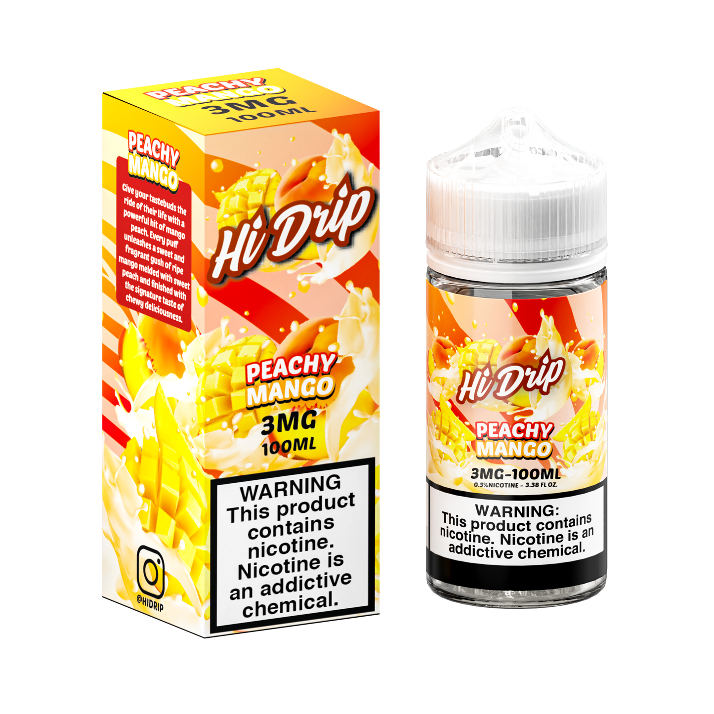 Hi-Drip Series E-Liquid | 100mL | 3mg | Freebase | Peachy Mango with packaging