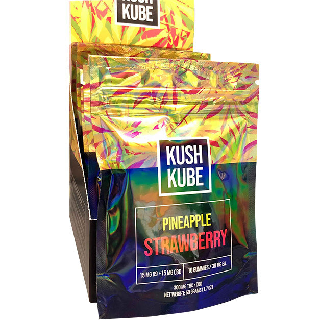 Kush Kube 10 Gummies | Pineapple Strawberry  with Packaging