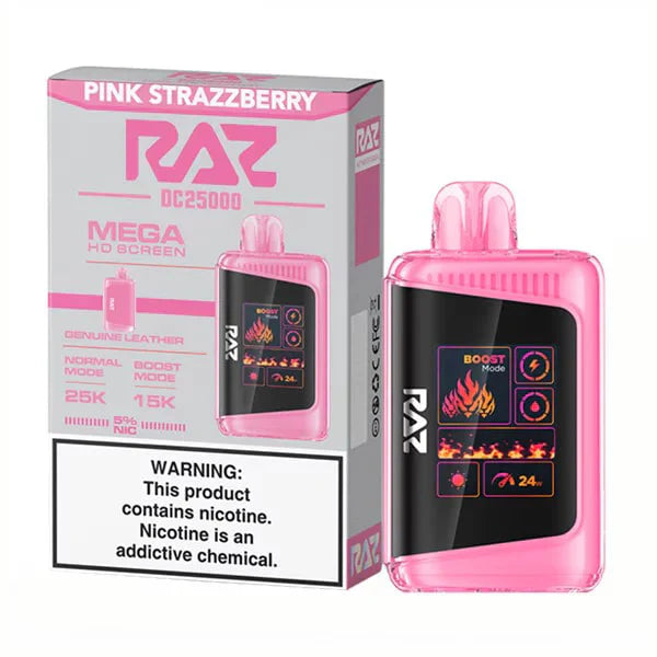 RAZ DC25000 Disposable | 25000 Puffs  | 16mL | 50mg | MOQ 5 | Pink Strazzberry with packaging