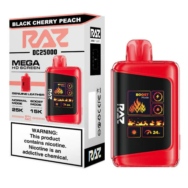 RAZ DC25000 Disposable | 25000 Puffs  | 16mL | 50mg | MOQ 5 | Black Cherry Peach with packaging