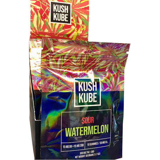 Kush Kube 10 Gummies | Sour Watermelon with Packaging