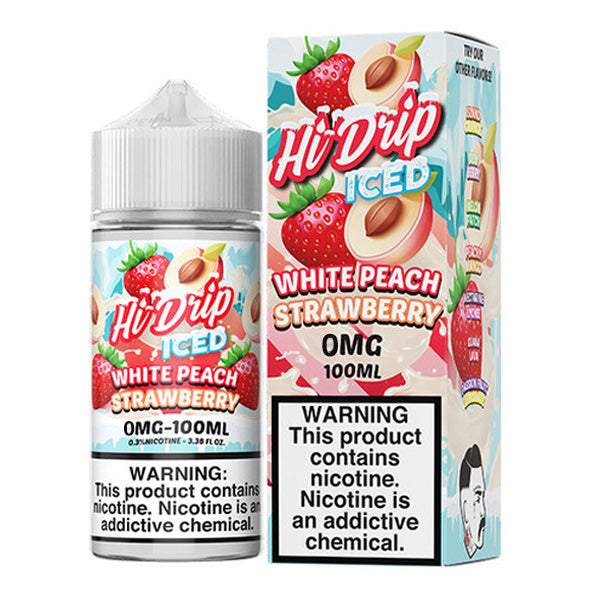 Hi-Drip Series E-Liquid | 100mL | 0mg | Freebase | White Peach Strawberry Iced with packaging