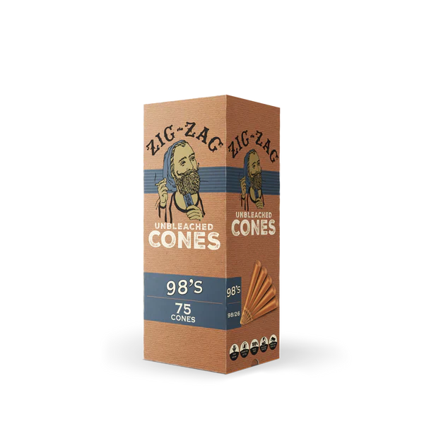 Zig-Zag Unbleached Cones 98's 75 cones with packaging