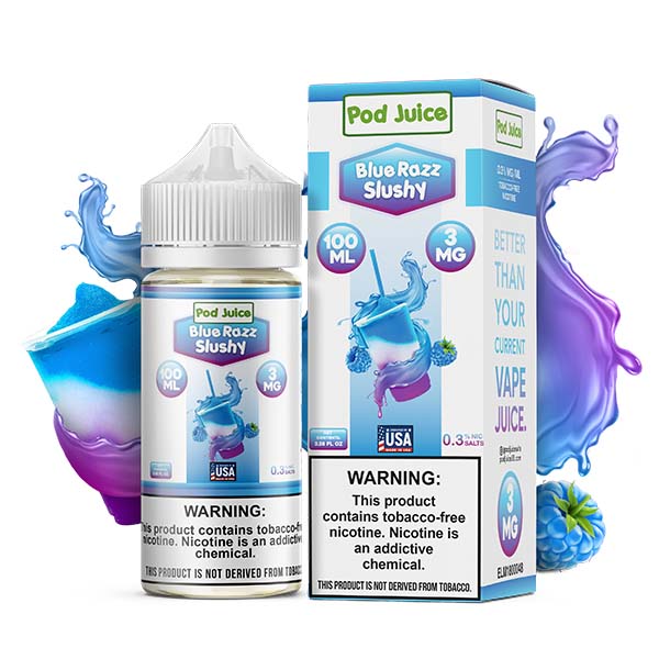 Pod Juice Series E-Liquid 100mL (Freebase) | 3mg blue Razz Slushy with Packaging