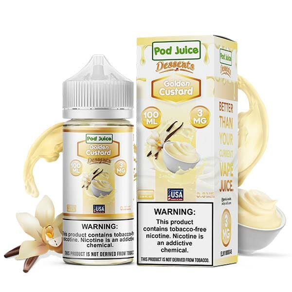 Pod Juice Series E-Liquid 100mL (Freebase) | 3mg  Golden Custard with Packaging