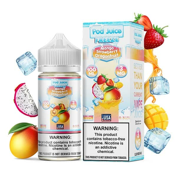 Pod Juice Series E-Liquid 100mL (Freebase) | 3mg Mango Strawberry Dragonfruit Freeze with Packaging