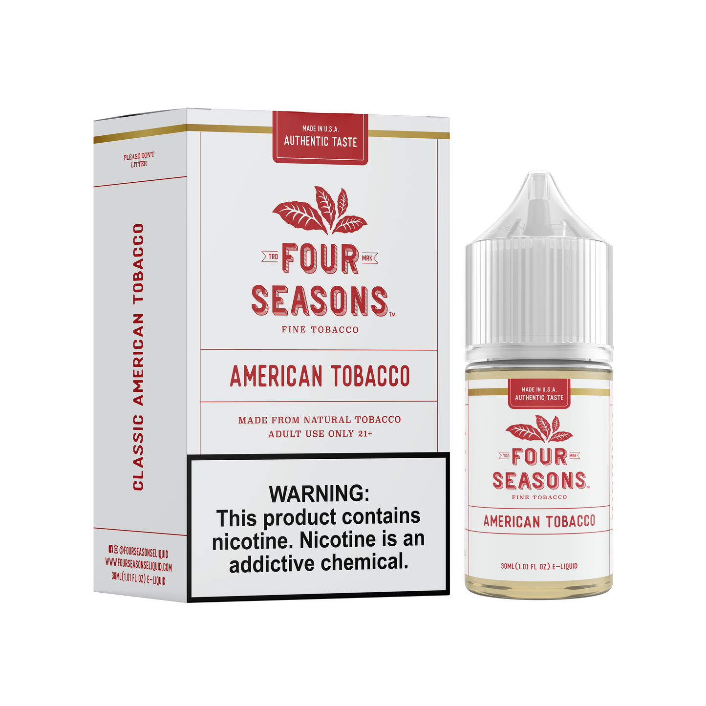 Four Seasons E-Liquid 30mL (Freebase) | 0mg American Tobacco with Packaging