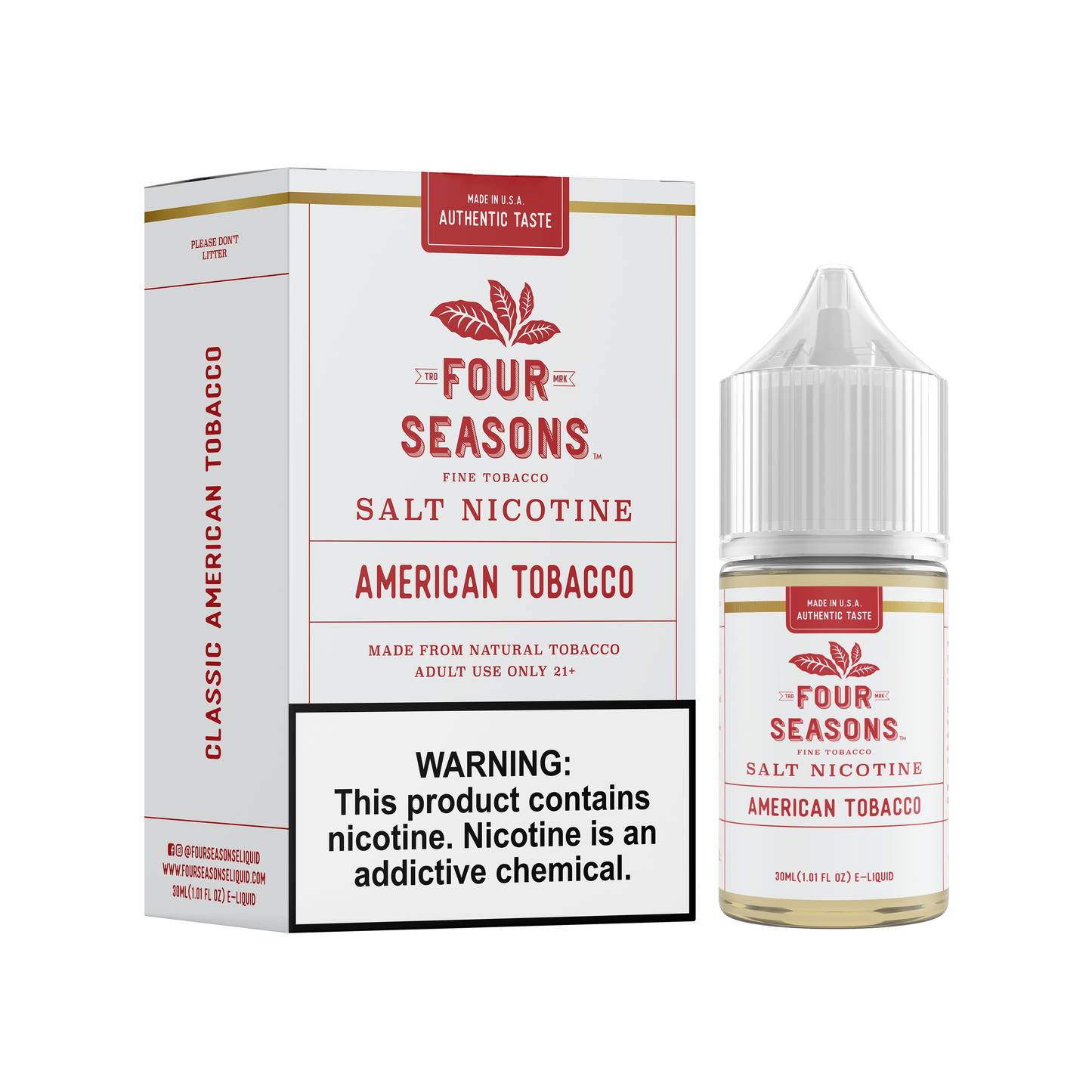 Four Seasons Salt Series E-Liquid 30mg | 30mL (Salt Nic) American Tobacco with Packaging