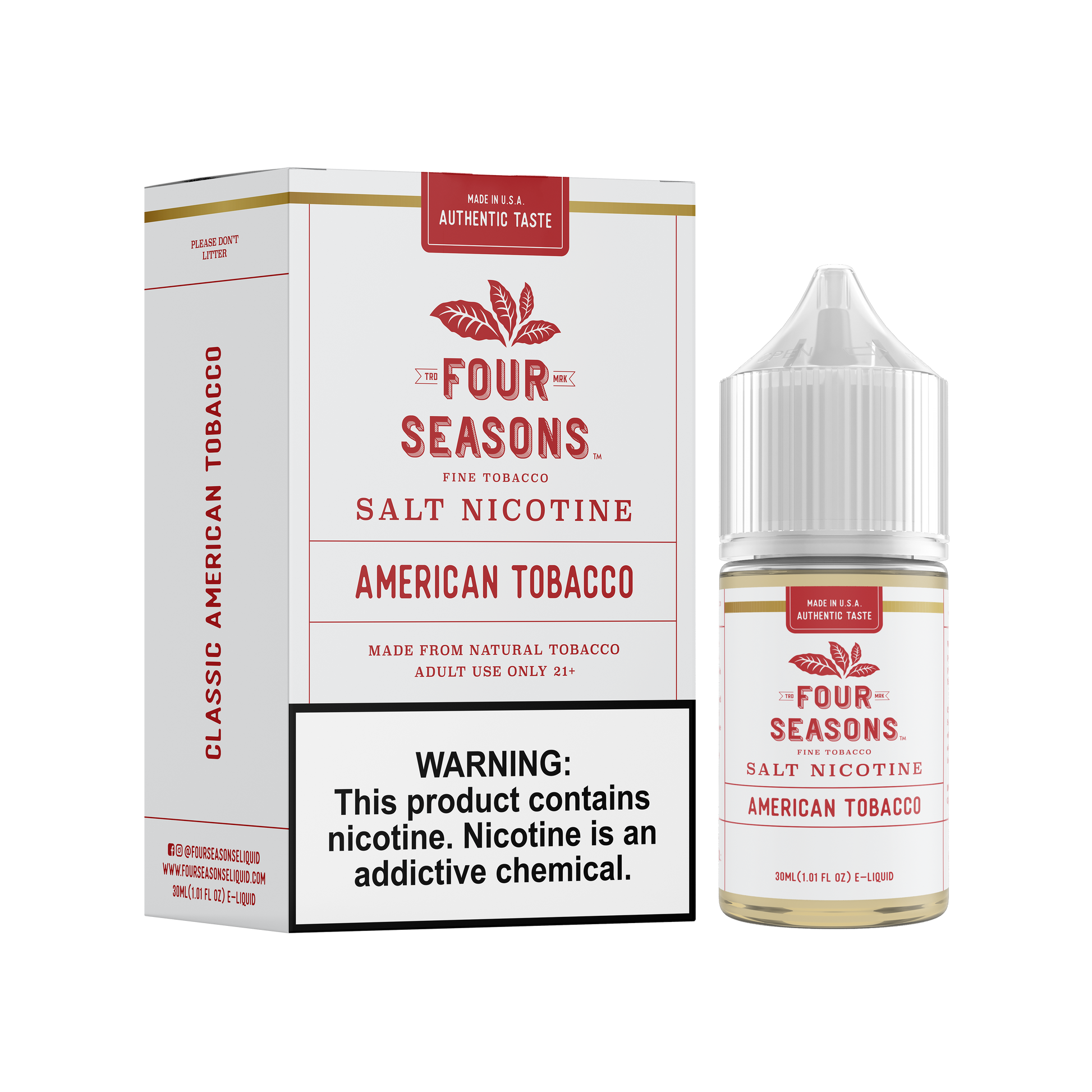 Four Seasons Salt Series E-Liquid 30mg | 30mL (Salt Nic) American Tobacco with Packaging