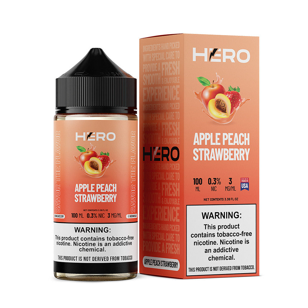 Hero E-Liquid 100mL (Freebase) | 3mg Apple Peach Strawberry with packaging