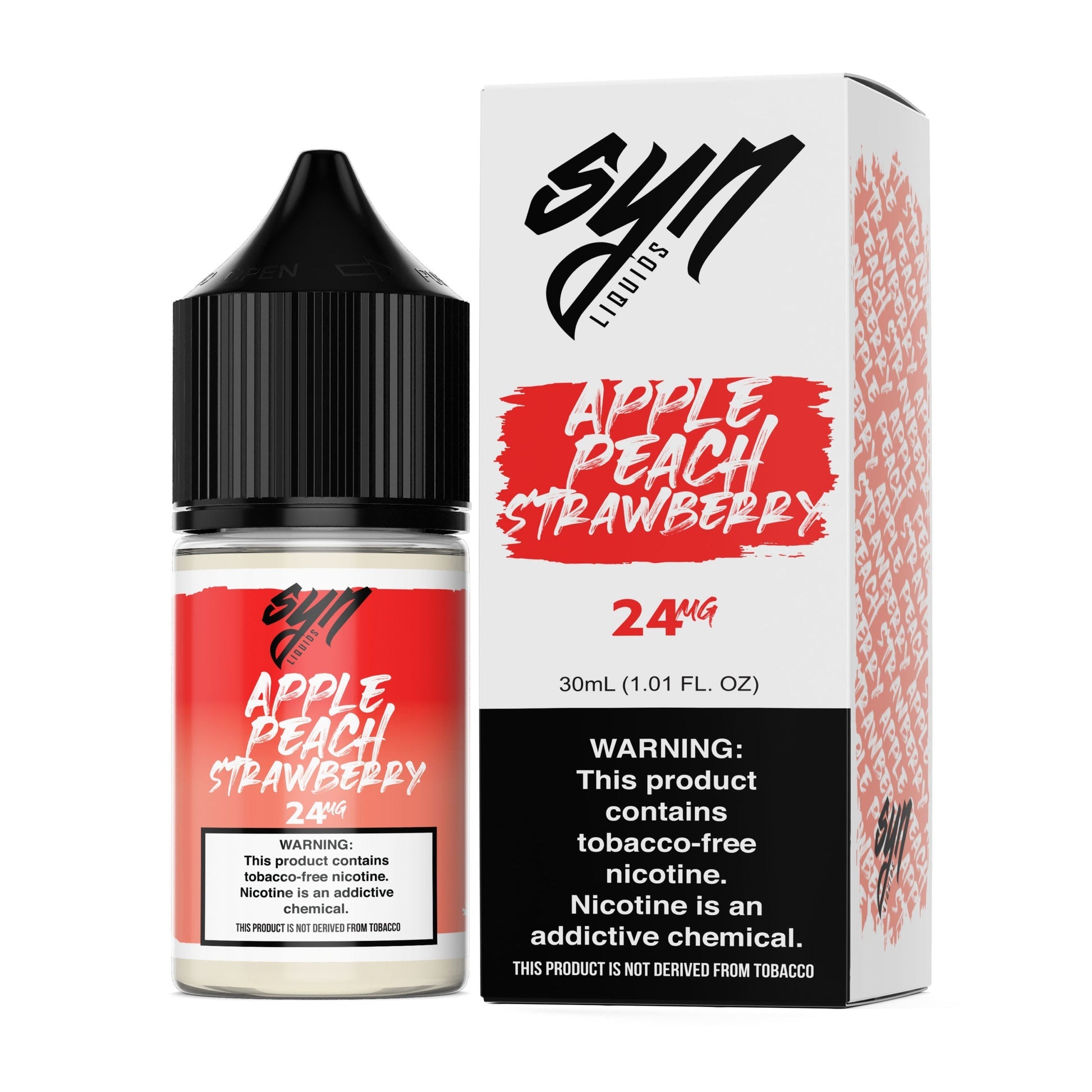 Syn Liquids Salt Series E-Liquid 30mL Apple Peach Strawberry with packaging