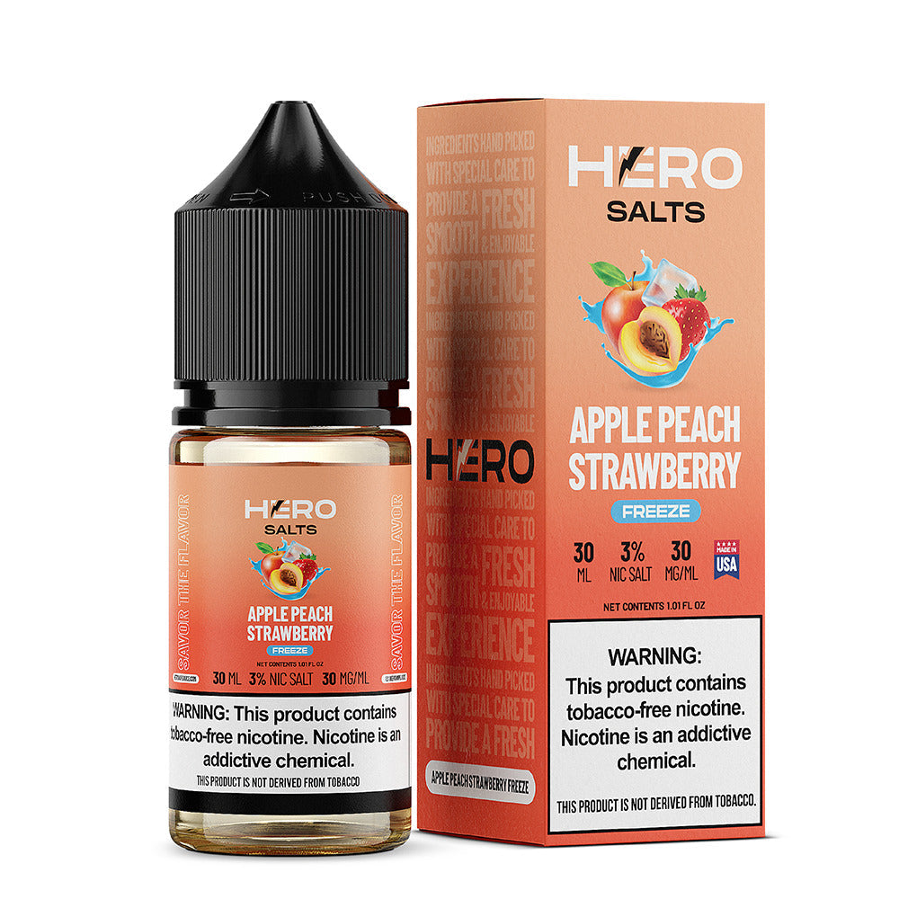 Hero E-Liquid 30mL (Salts) | Apple Peach Strawberry Freeze with packaging