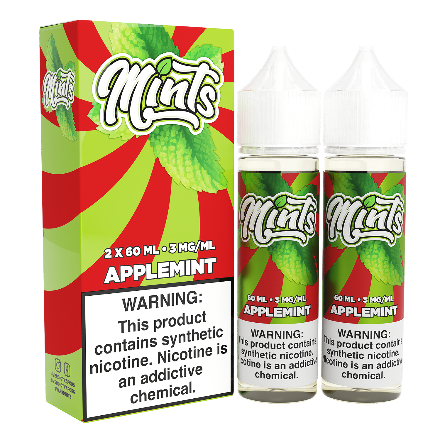 Mints Series E-Liquid x2-60mL | 0mg Applemint with packaging