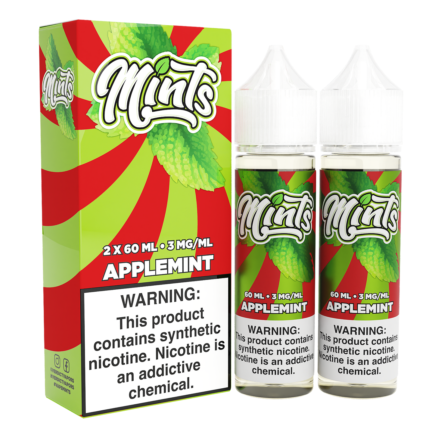 Mints Series E-Liquid x2-60mL | 6mg Applemint with packaging