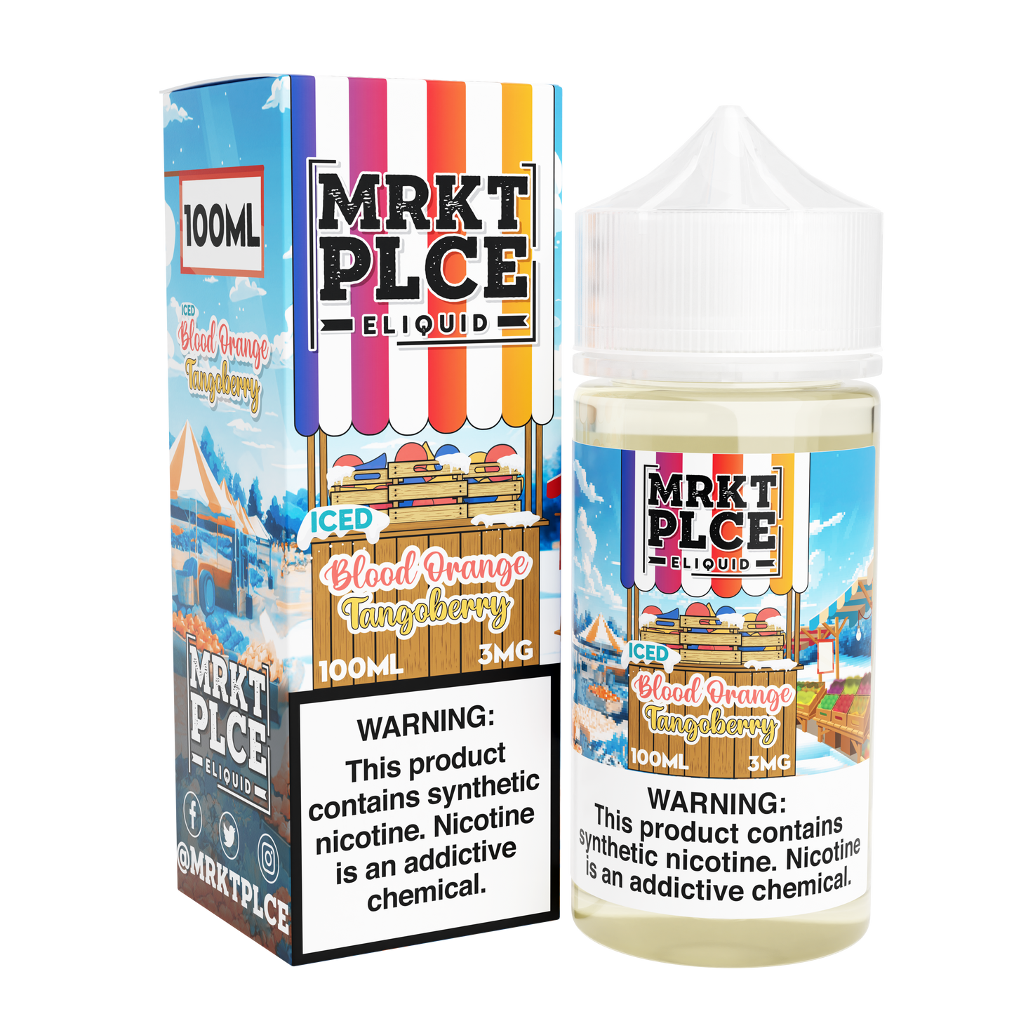 MRKT PLCE Series E-Liquid 100mL (Freebase) | 3mg Blood Orange Tangoberry Iced with packaging