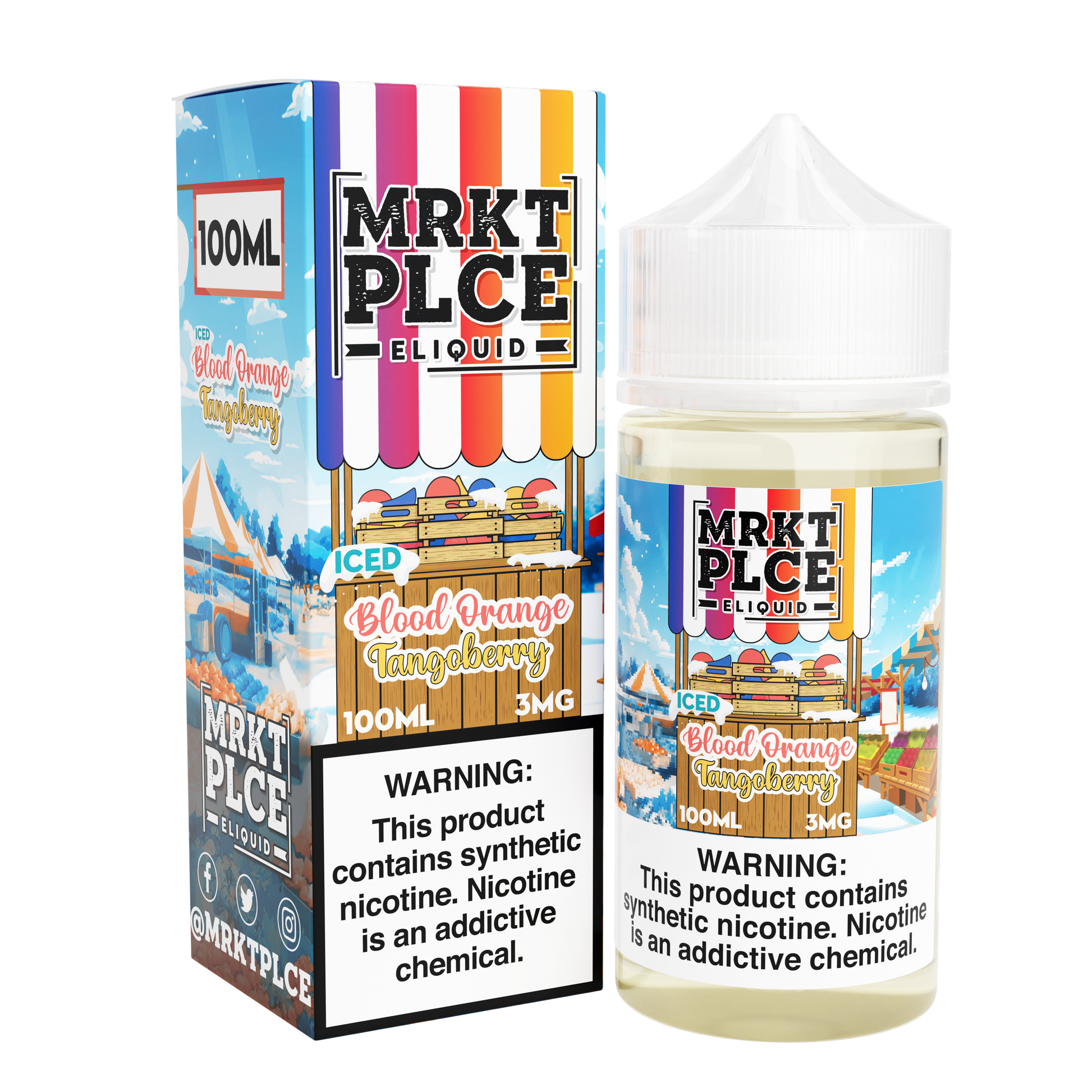 MRKT PLCE Series E-Liquid 100mL (Freebase) | 3mg Blood Orange Tangoberry Iced with packaging