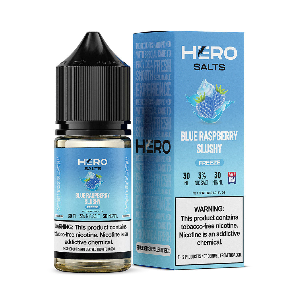 Hero E-Liquid 30mL (Salts) | Blue Raspberry Slushy Freeze with packaging