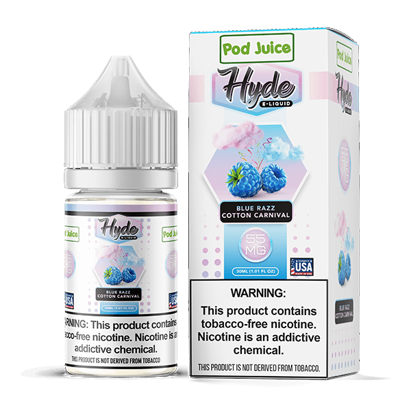 Pod Juice Hyde TFN Salt Series E-Liquid 30mL (Salt Nic) | 55mg Blue Razz Cotton Carnival with packaging