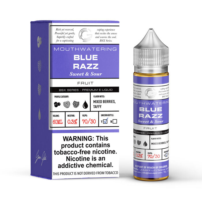 GLAS BSX TFN Series E-Liquid 6mg | 60mL (Freebase) Blue Razz with Packaging