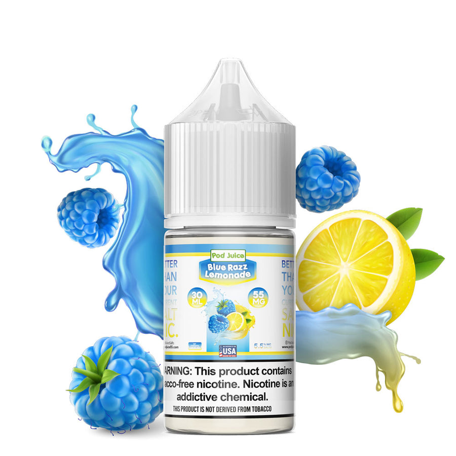 Pod Juice Salt Series E-Liquid 30mL Blue Razz Lemonade bottle