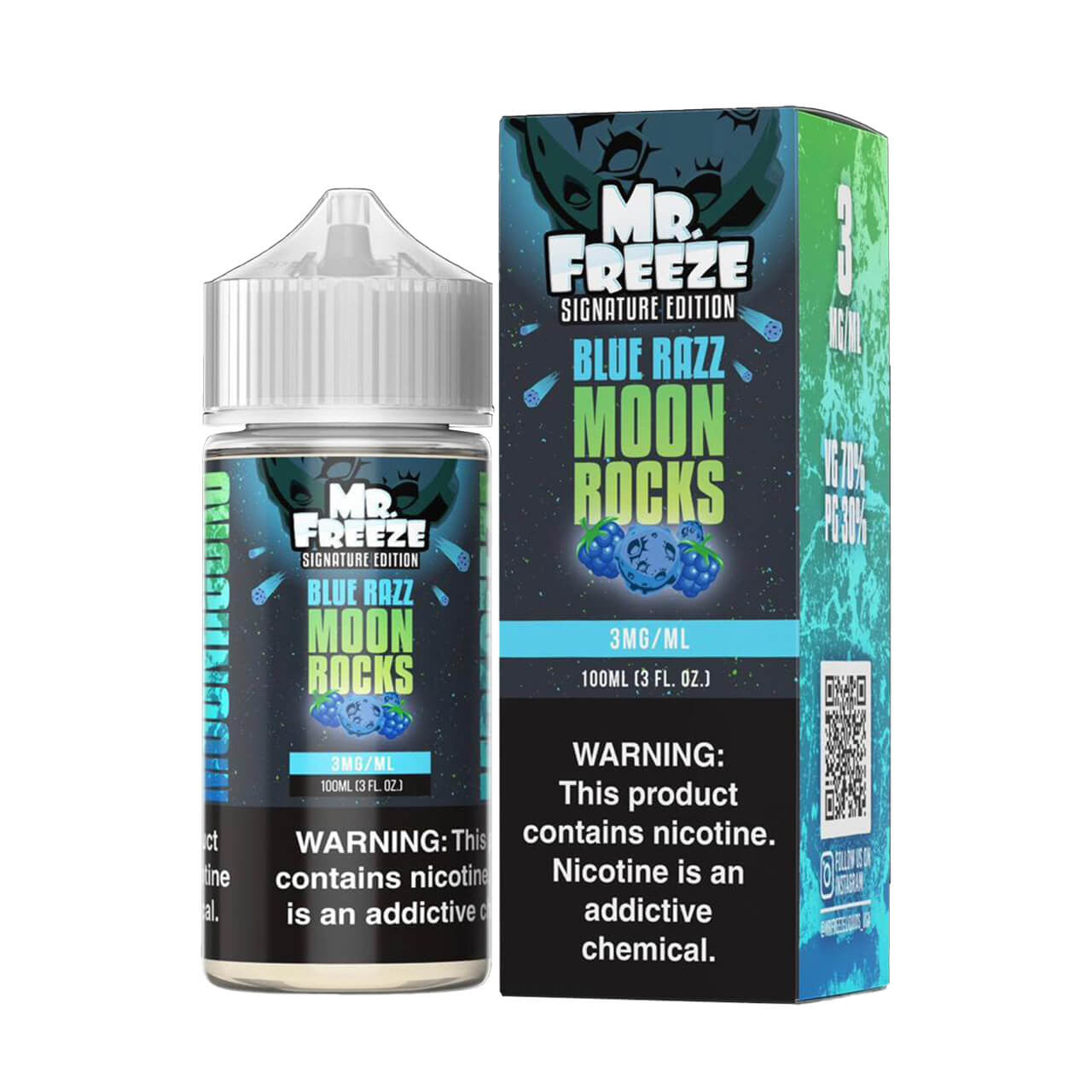 Mr. Freeze TFN Series E-Liquid 100mL (Freebase) | 3mg Blue Razz Moon Rocks with packaging