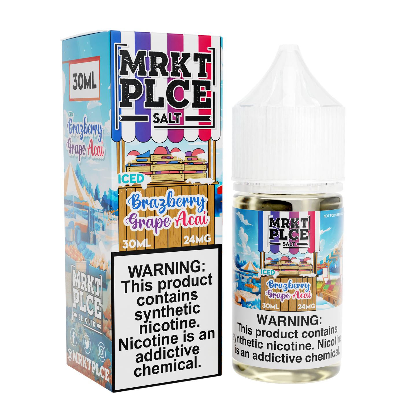 MRKT PLCE Salt Series E-Liquid 30mL (Salt Nic) | Brazberry Grape Acai Iced with packaging