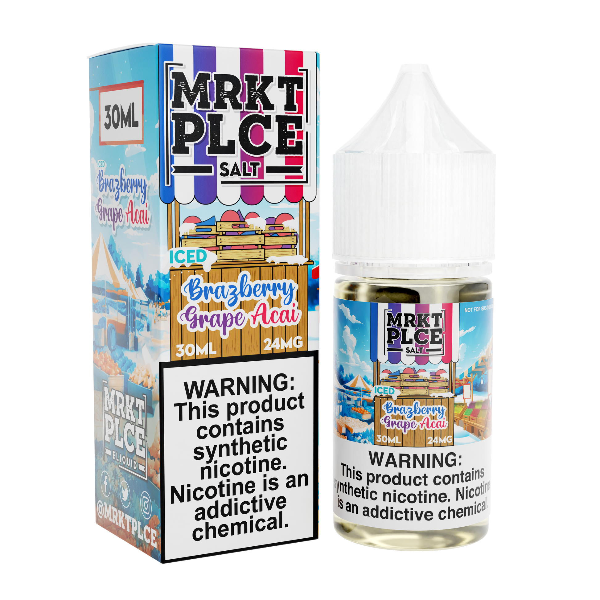 MRKT PLCE Salt Series E-Liquid 30mL (Salt Nic) | Brazberry Grape Acai Iced with packaging