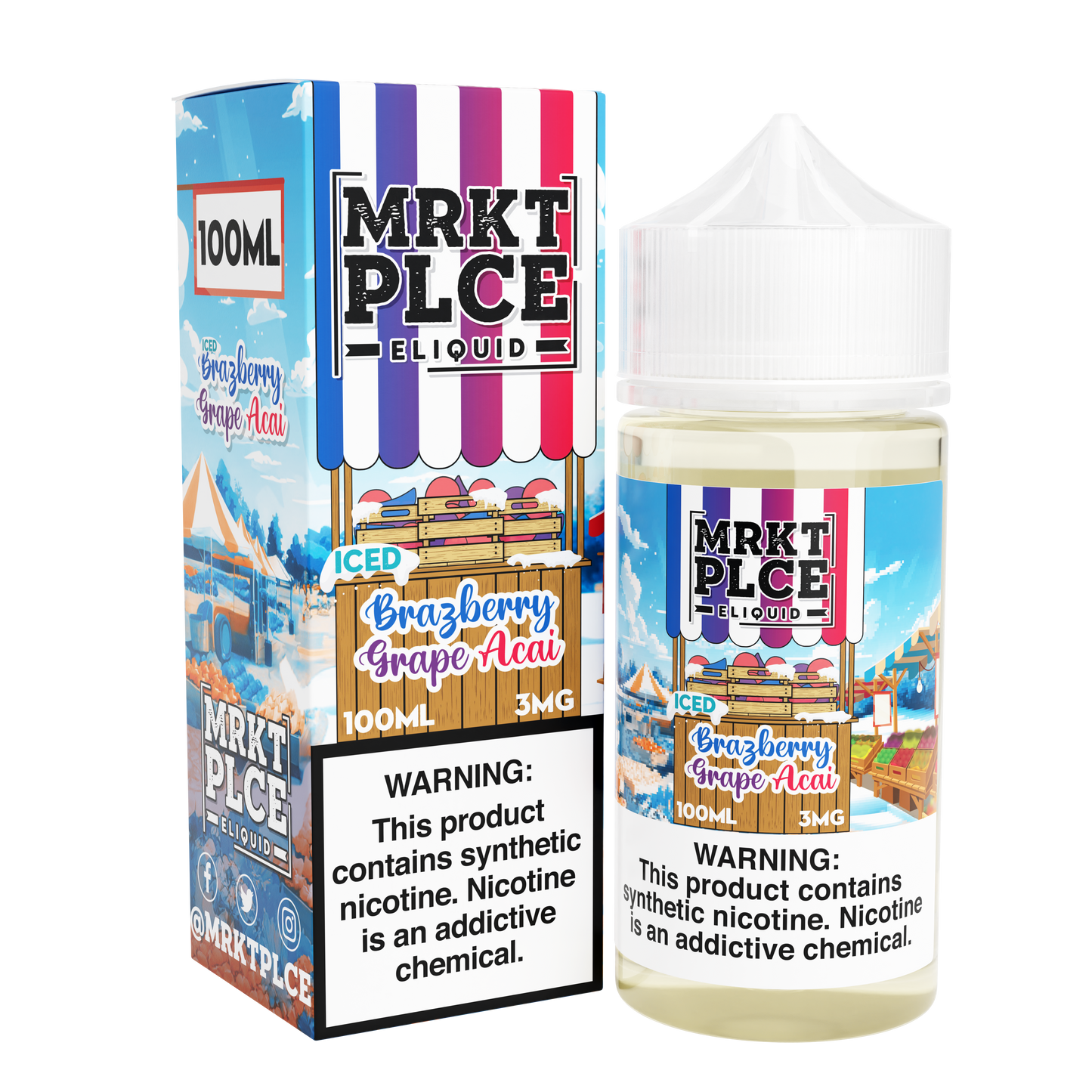 MRKT PLCE Series E-Liquid 100mL (Freebase) | 3mg Brazberry Grape Acai Iced with packaging