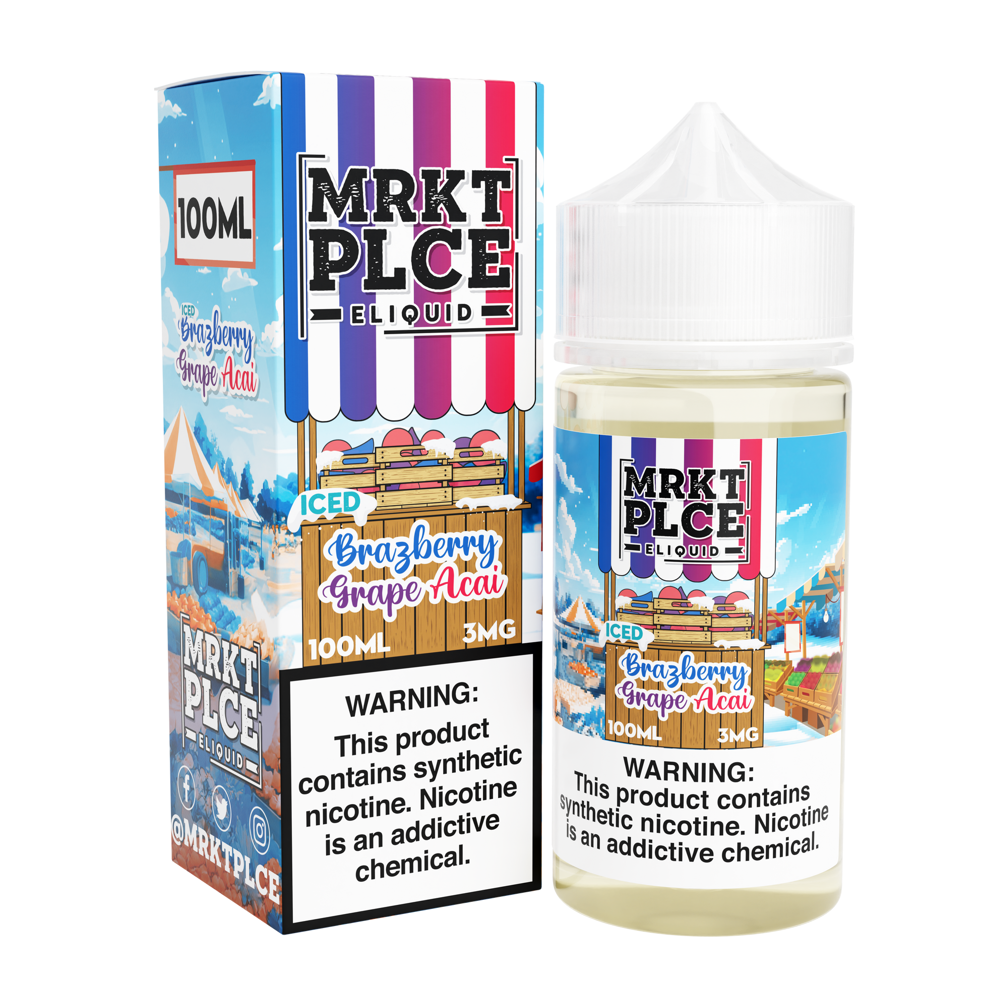 MRKT PLCE Series E-Liquid 100mL (Freebase) | 3mg Brazberry Grape Acai Iced with packaging