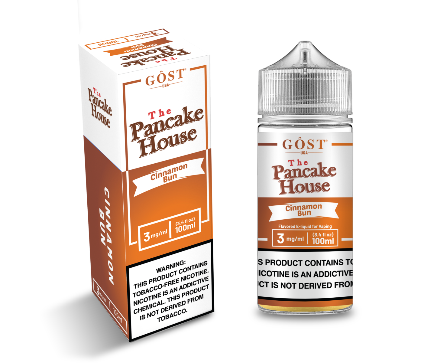 Pancake House Series E-Liquid 100mL (Freebase) | 3mg Cinnamon Bun with packaging 