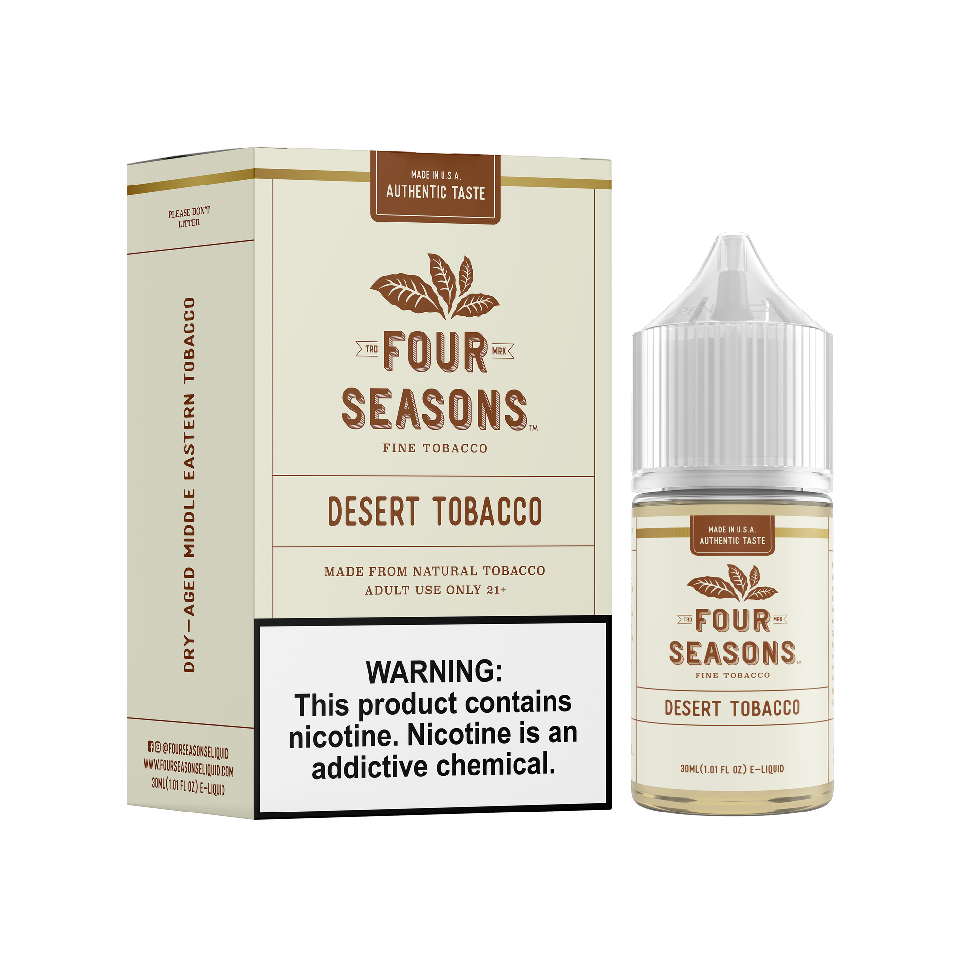 Four Seasons E-Liquid 30mL (Freebase) | 0mg Desert Tobacco with packaging