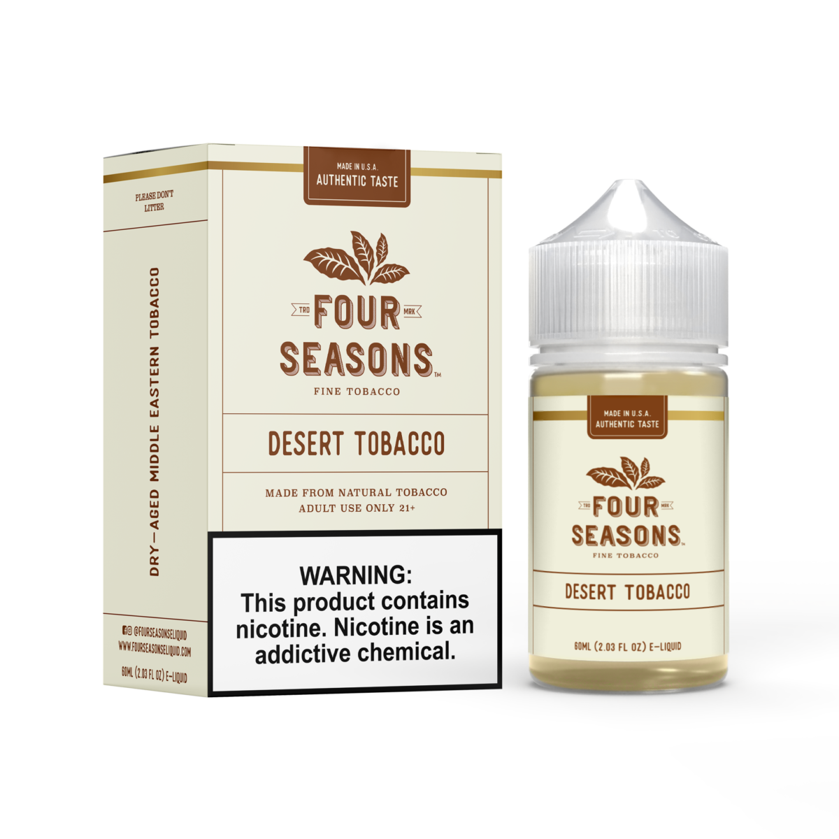 Four Seasons E-Liquid 60mL (Freebase) | 0mg Desert Tobacco with Packaging