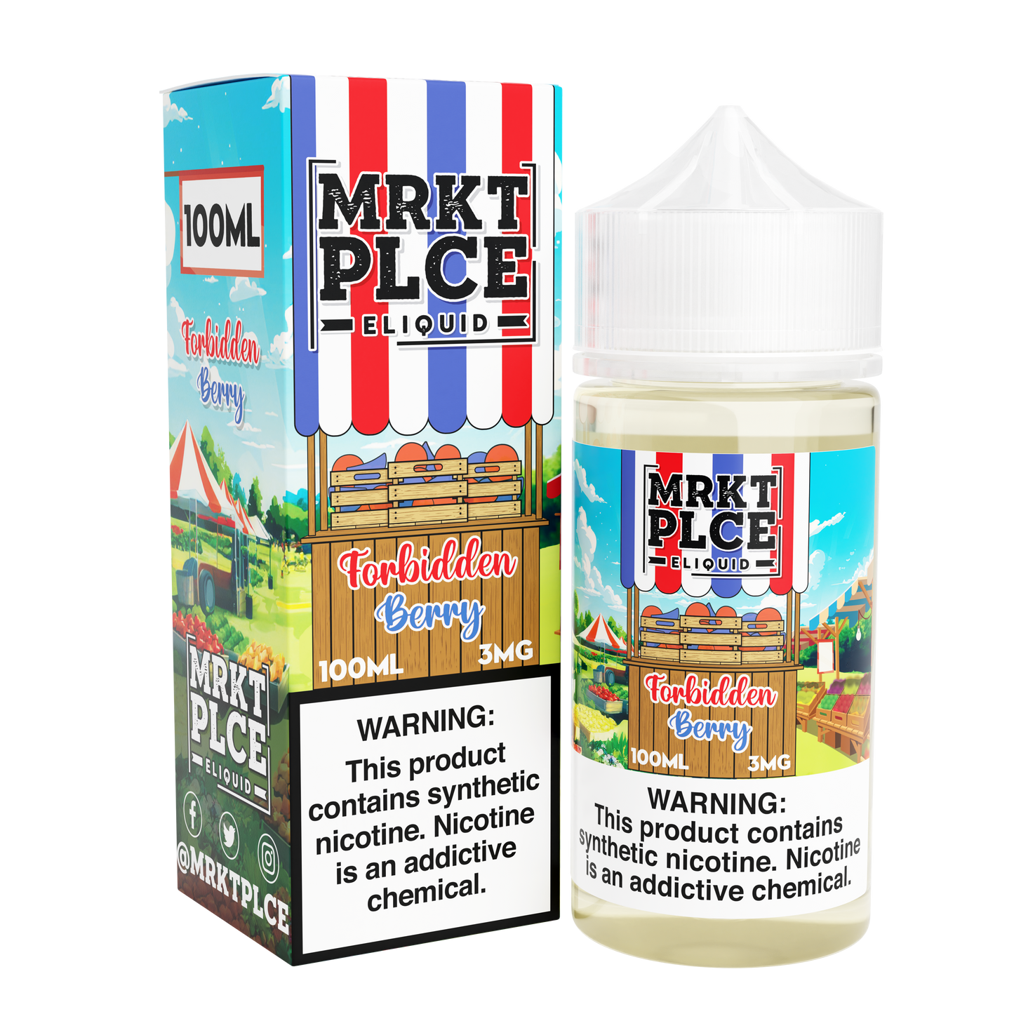 MRKT PLCE Series E-Liquid 100mL (Freebase) | 3mg Forbidden Berry with packaging