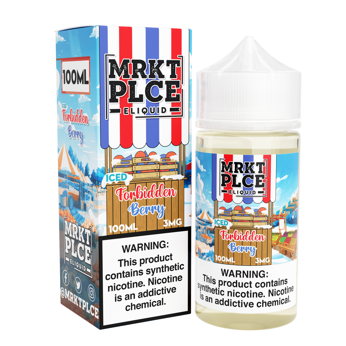 MRKT PLCE Series E-Liquid 100mL (Freebase) | 3mg Forbidden Berry Iced with packaging