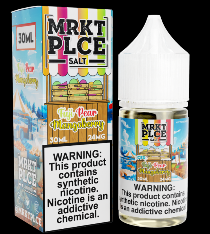 MRKT PLCE Salt Series E-Liquid 30mL (Salt Nic) | Fuji Pear Mango Iced with packaging