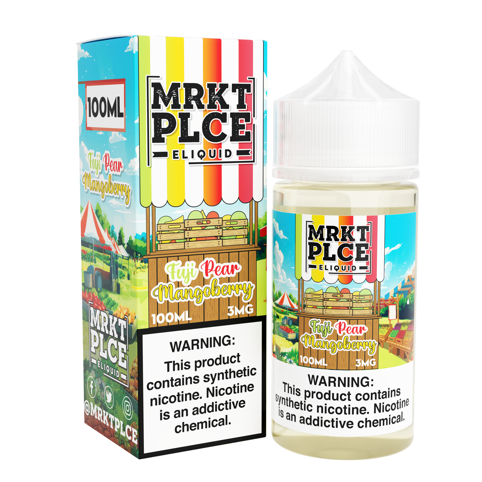 MRKT PLCE Series E-Liquid 100mL (Freebase) | 3mg Fuji Pear Mangoberry with packaging