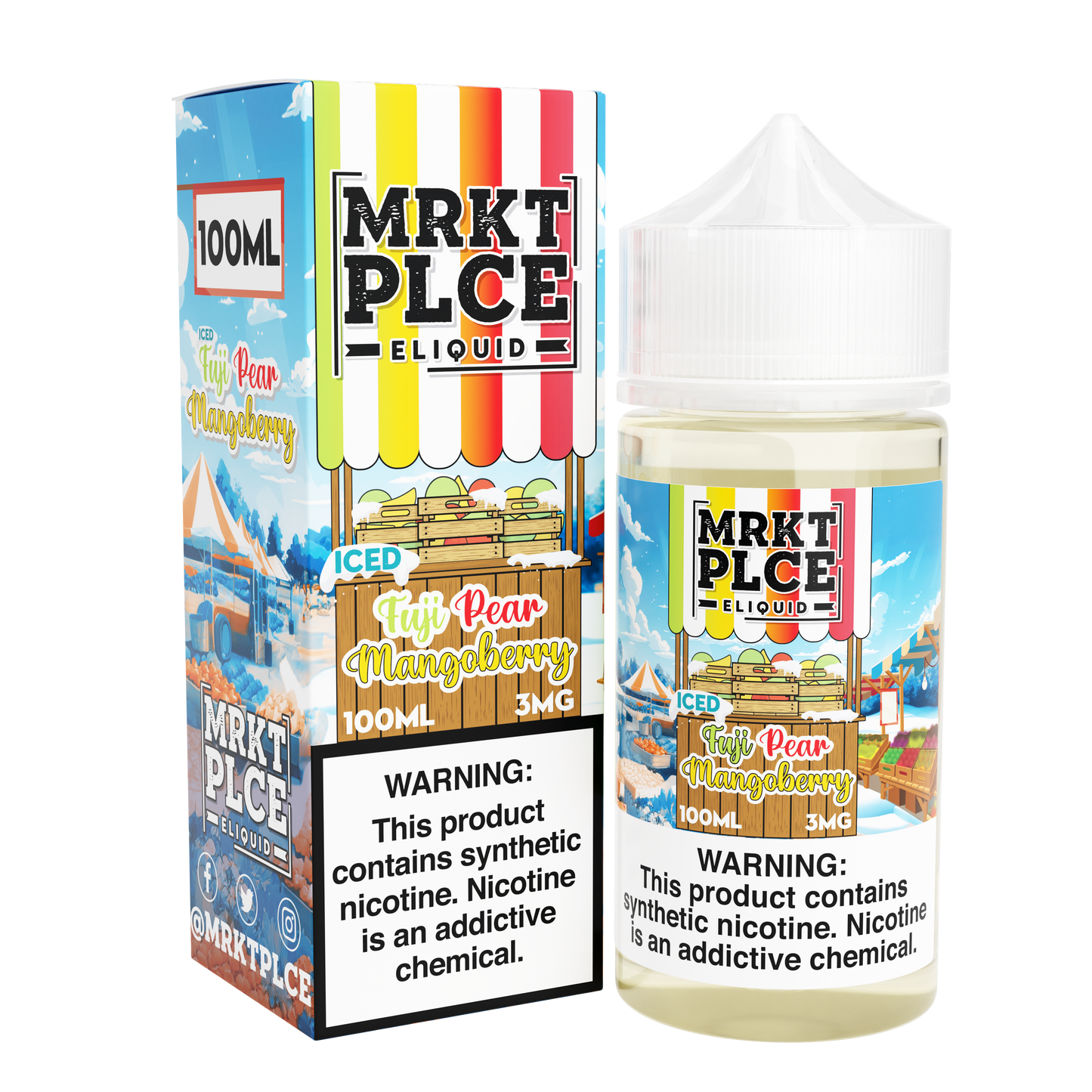 MRKT PLCE Series E-Liquid 100mL (Freebase) | 3mg Fuji Pear Mangoberry Iced with packaging