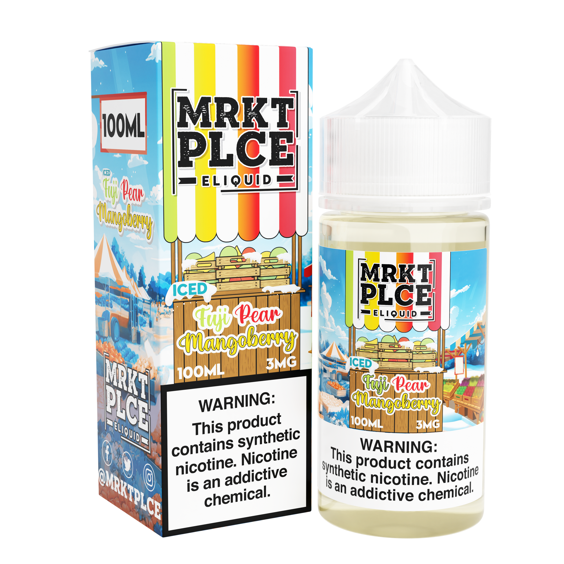 MRKT PLCE Series E-Liquid 100mL (Freebase) | 3mg Fuji Pear Mangoberry Iced with packaging