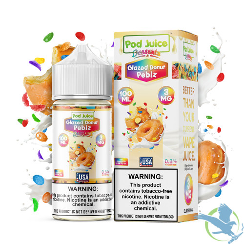 Pod Juice Series E-Liquid 100mL (Freebase) | 3mg Glazed Donut Peblz with Packaging