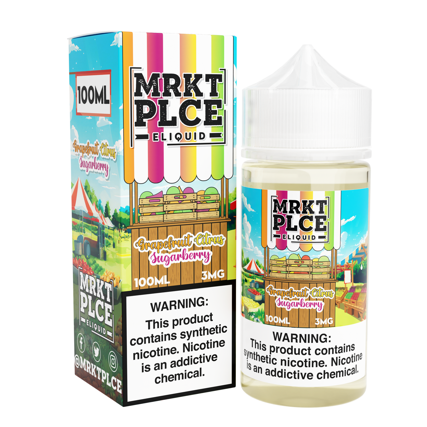 MRKT PLCE Series E-Liquid 100mL (Freebase) | 3mg Grapefruit Citrus Sugarberry with packaging